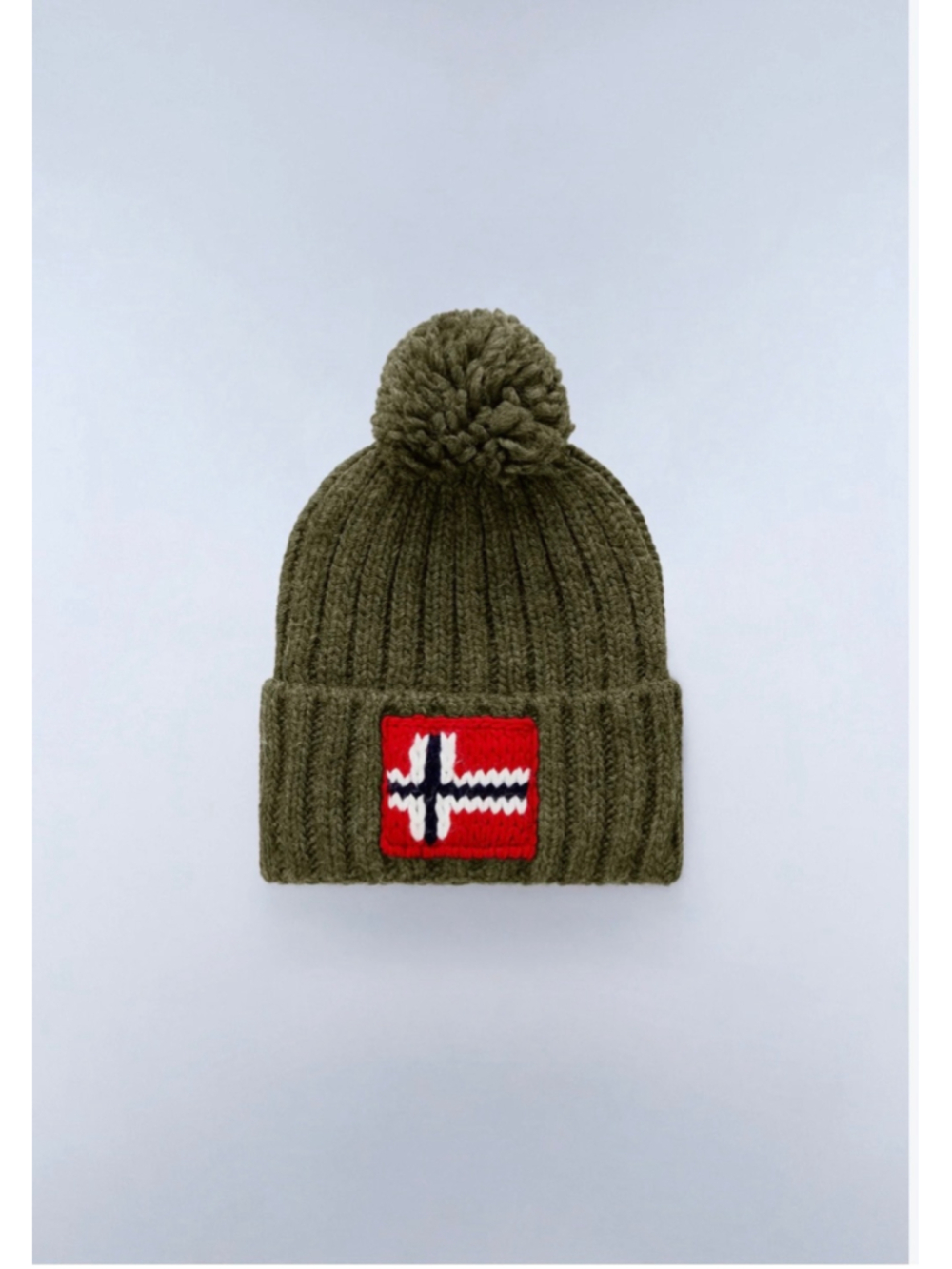 Men's Napapijri Knit Pom Pom Beanie Hat One Size Green Red